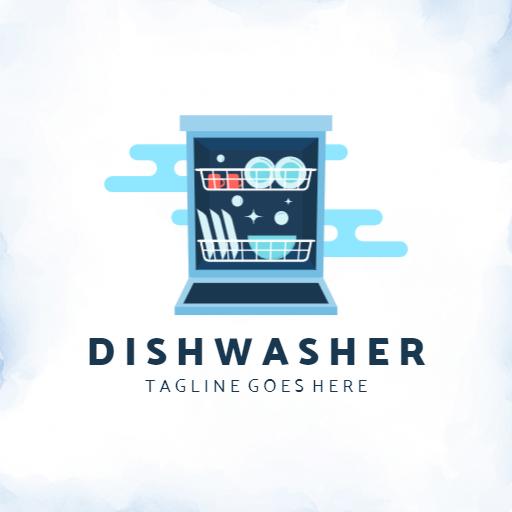 Modern Blue Dishwasher Design for Efficient Cleaning Logo Template
