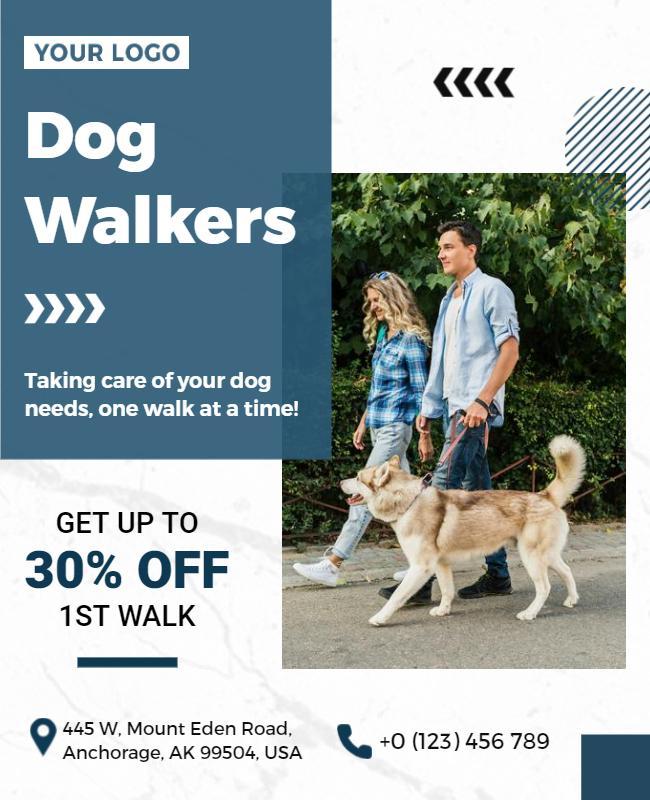 Modern Blue Dog Walking Service Promotion Poster Template