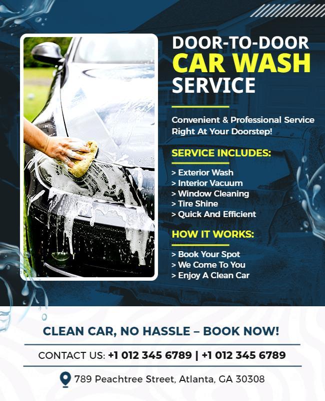 Modern Blue Door-to-Door Car Wash Service Poster Template