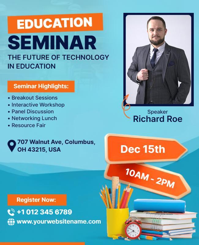 Modern Blue Education Technology Seminar Poster Template