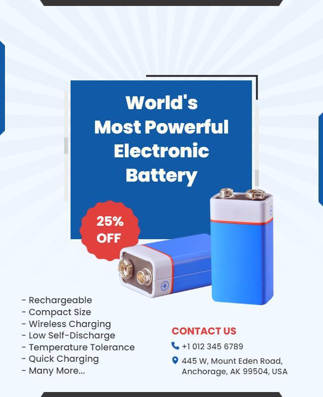 Modern Blue Electronic Battery Promotion Poster Template