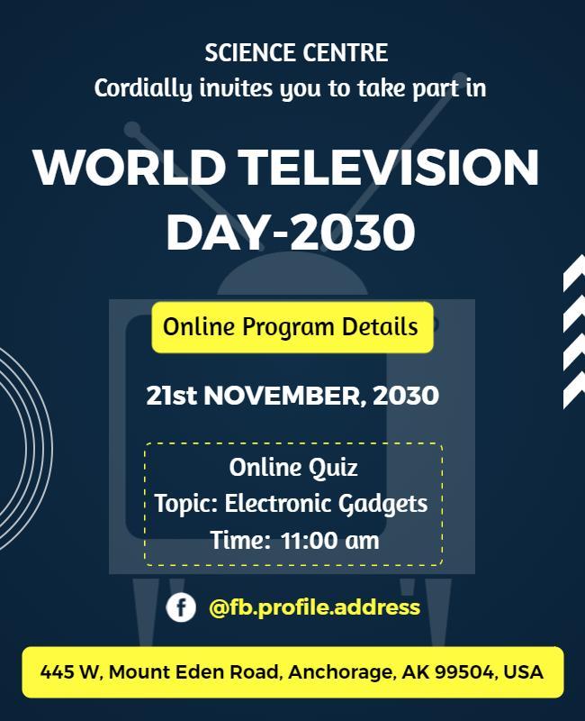 Modern Blue Electronic Quiz Invitation for World Television Day Poster Template