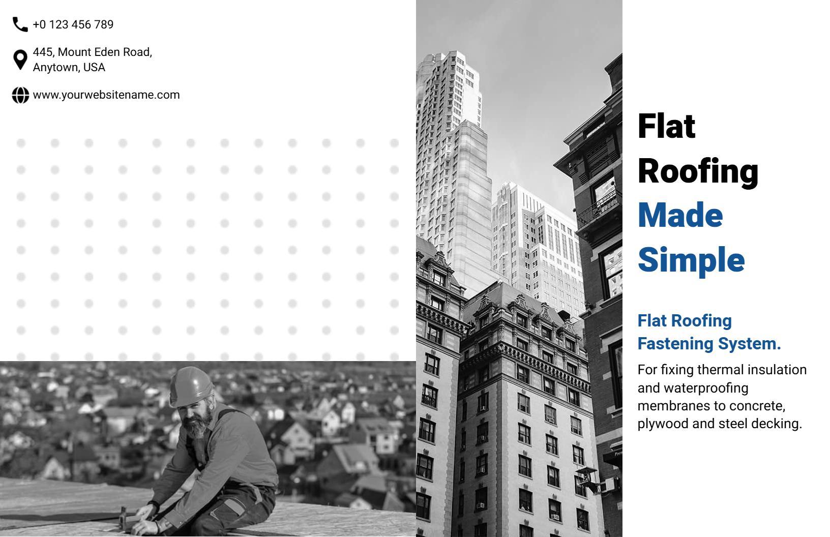 Modern Blue Flat Roofing System Installation Brochure Template