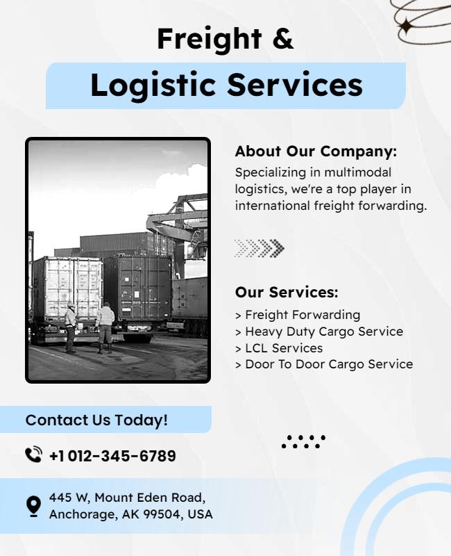 Modern Blue Freight and Logistic Services Information Poster Template