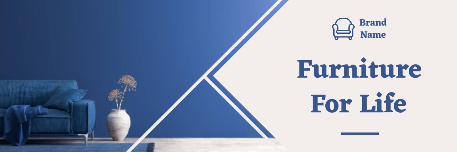 Modern Blue Furniture Showcase with Stylish Decor Twitter Banner Template