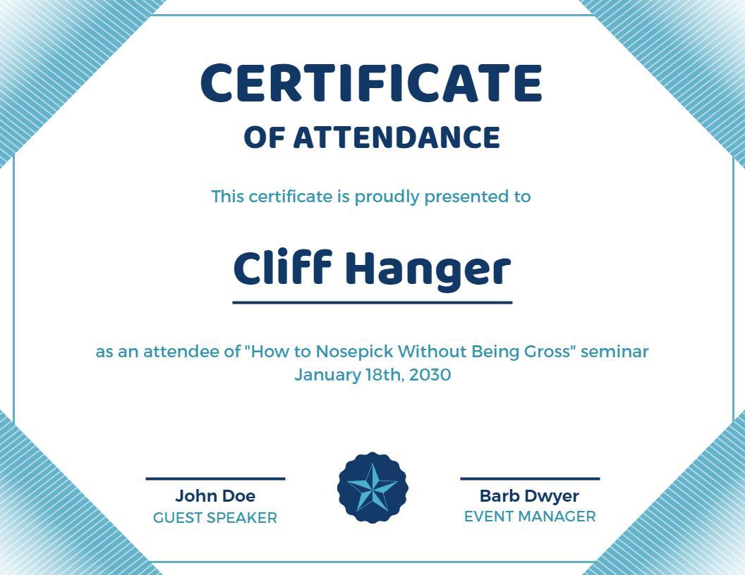 Modern Blue Geometric Attendance Seminar Certificate Template
