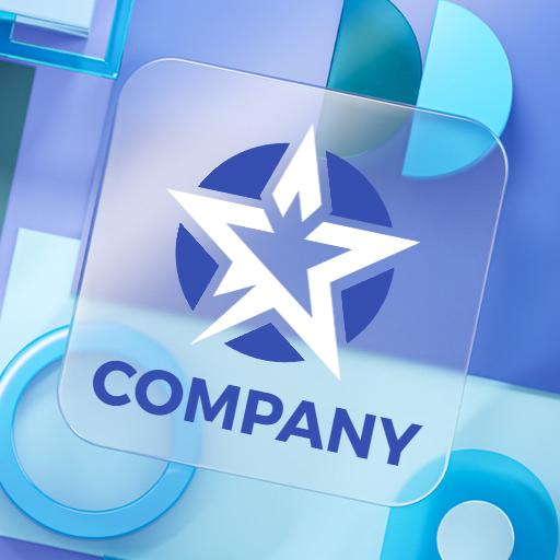 Modern Blue Geometric Star Design in Company Mockup Logo Template