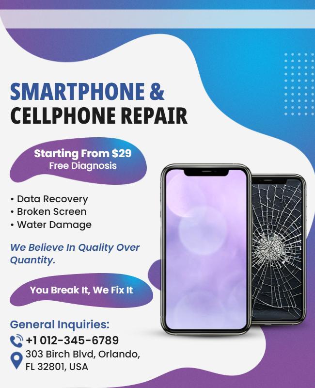 Modern Blue Gradient Smartphone Repair Services Poster Template