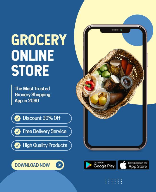 Modern Blue Grocery Online Store Mobile App Poster Template