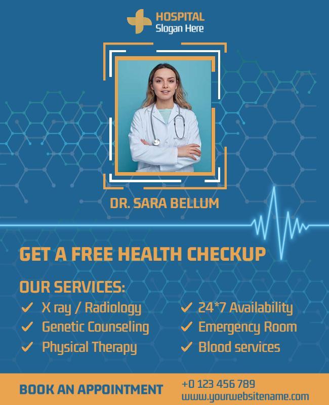 Modern Blue Health Checkup Hospital Flyer Template