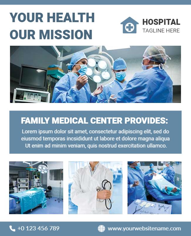 Modern Blue Healthcare Services Hospital Flyer Template