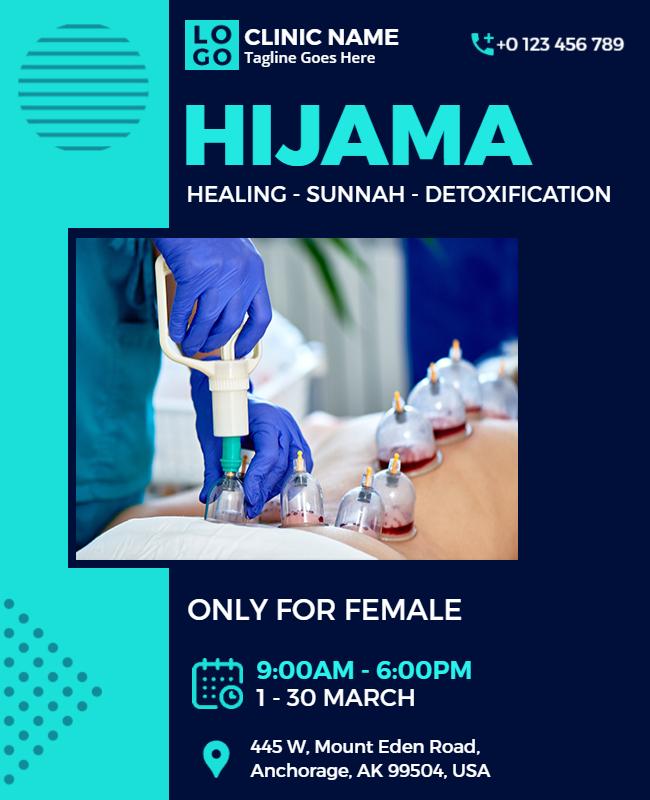 Modern Blue Hijama Healing and Detoxification Poster Template