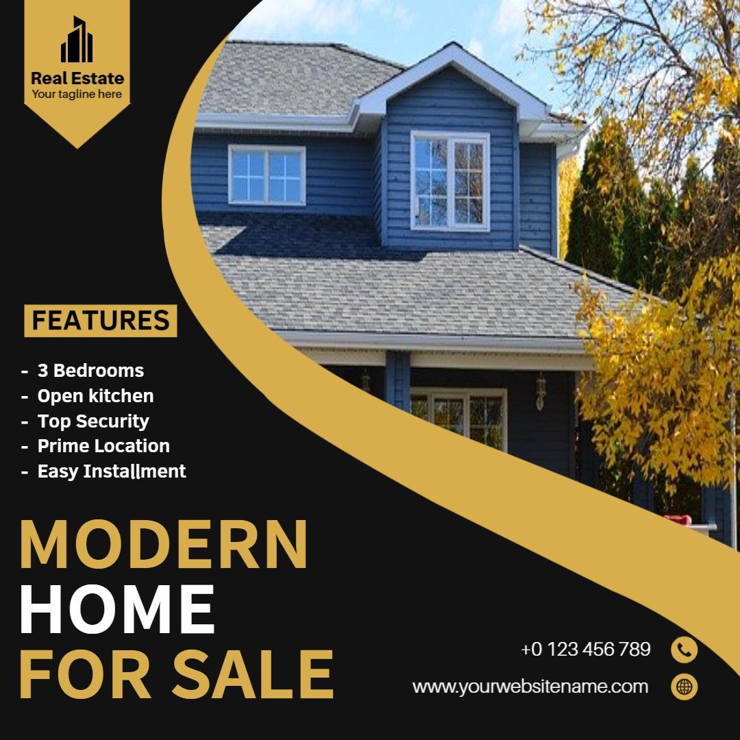 Modern Blue Home for Sale with Easy Installment Options Ad Template