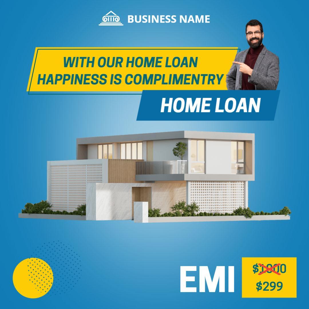 Modern Blue Home Loan Offer with Discounted EMI Ad Template