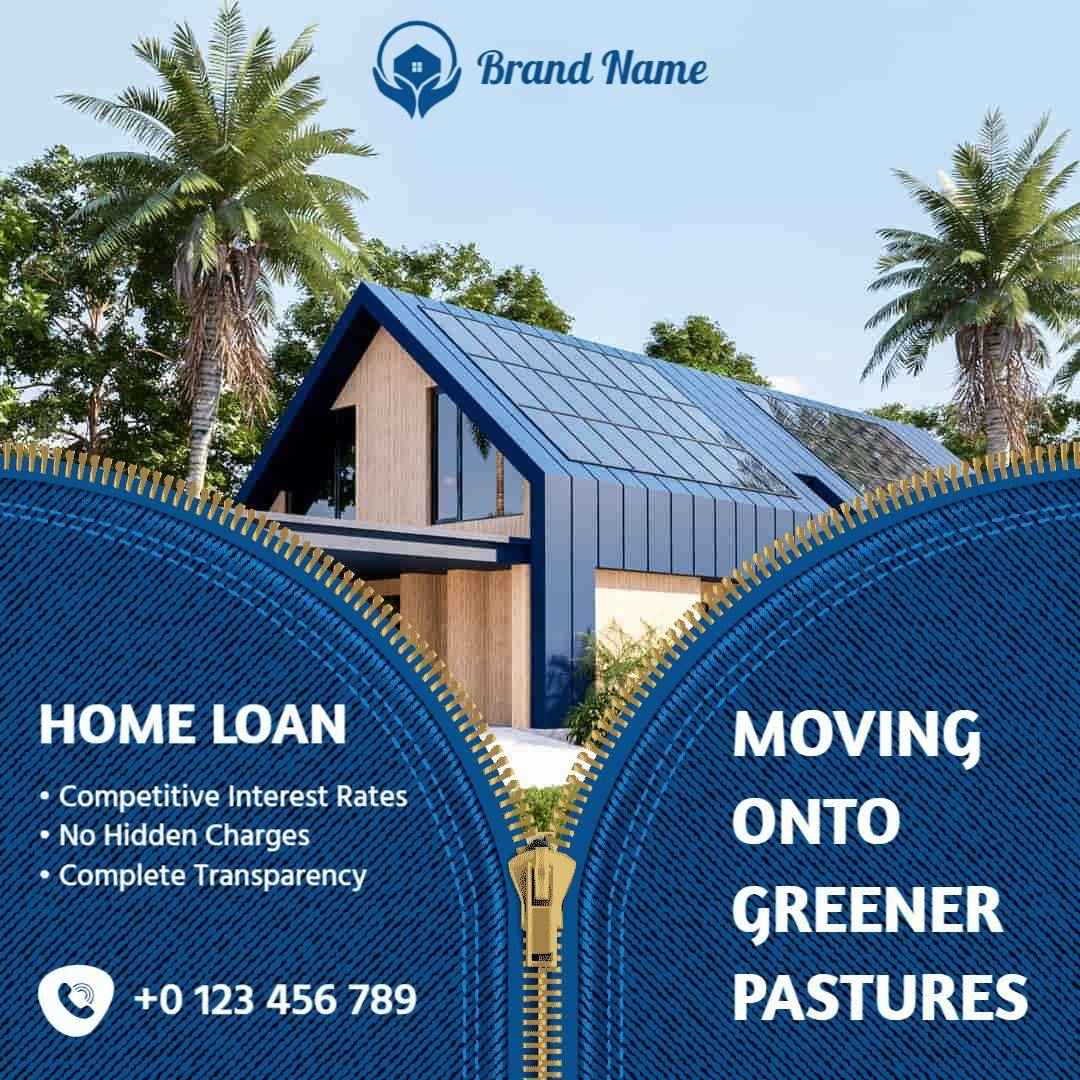 Modern Blue Home Loan Promotion for Greener Pastures Ad Template