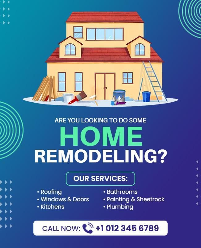 Modern Blue Home Remodeling Services Advertisement Poster Template