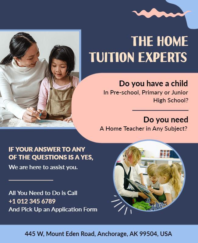 Modern Blue Home Tuition Services for Students Poster Template