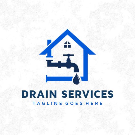 Modern Blue House Design for Efficient Drain Services Logo Template