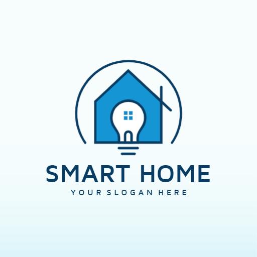 Modern Blue House Design Representing Smart Home Technology Logo Template