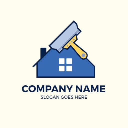 Modern Blue House Design with Painting Tools for Drywall Logo Template