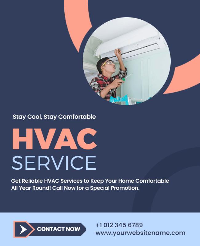 Modern Blue HVAC Service Promotion Poster Template