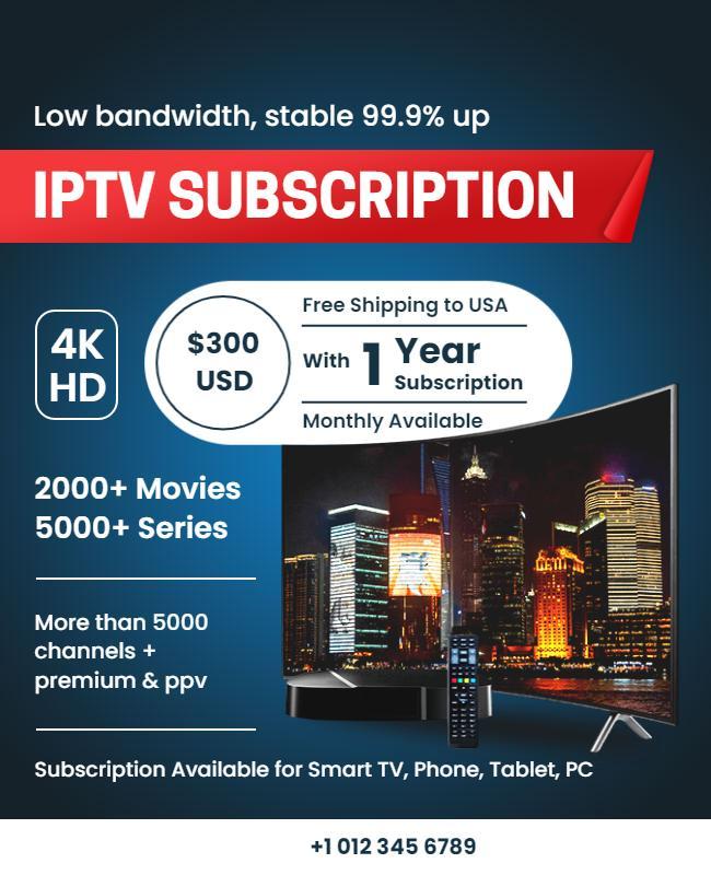 Modern Blue IPTV Subscription Package Offer Poster Template