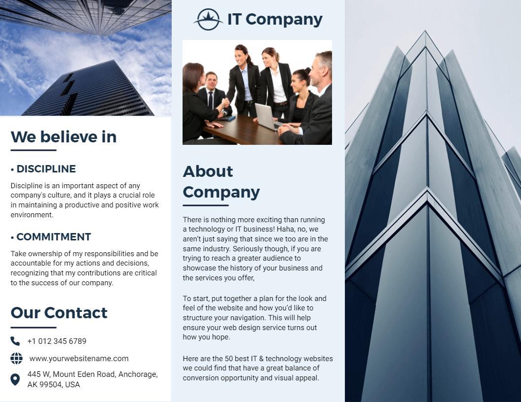Modern Blue IT Company Services and Solutions Tri Fold Brochure Template