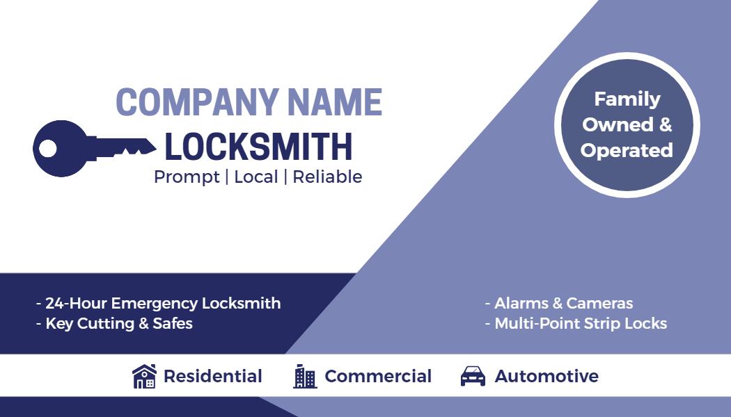 Modern Blue Key-Themed Locksmith Services Business Card Template