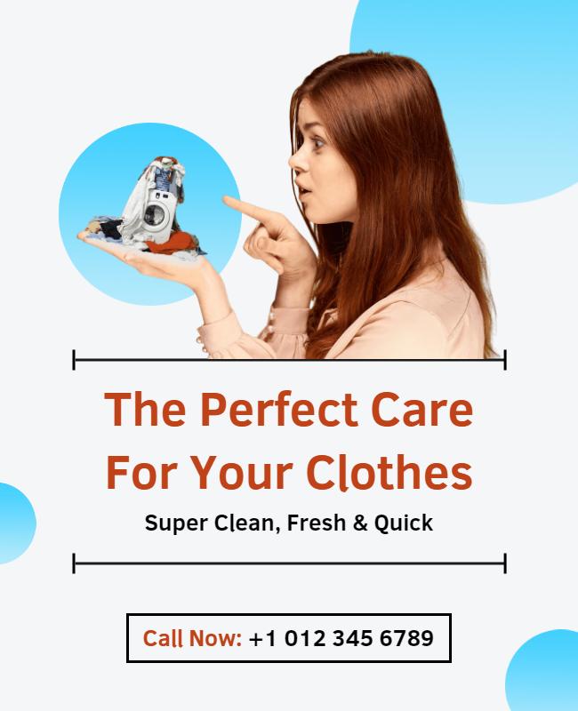 Modern Blue Laundry Service Care for Your Clothes Poster Template