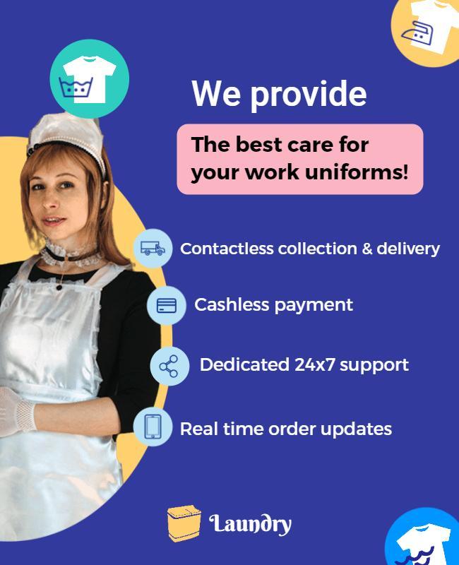 Modern Blue Laundry Service for Uniform Care Poster Template