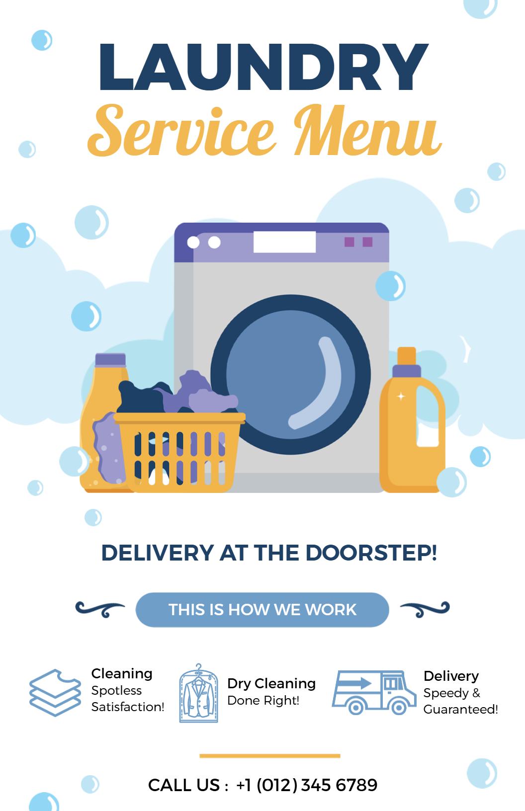 Modern Blue Laundry Service Menu Template
