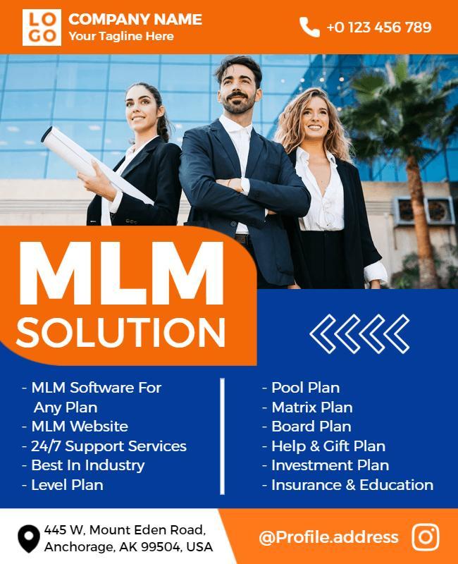 Modern Blue MLM Business Solution Services Poster Template