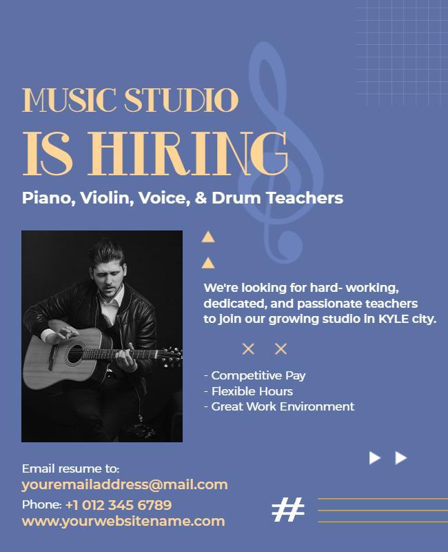 Modern Blue Music Studio Hiring Teachers Poster Template