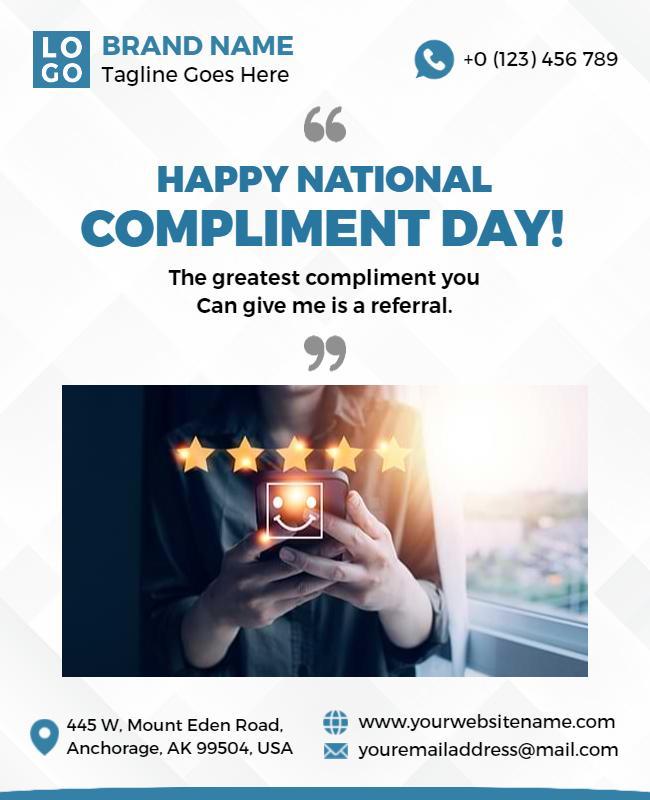 Modern Blue National Compliment Day Celebration Poster Template