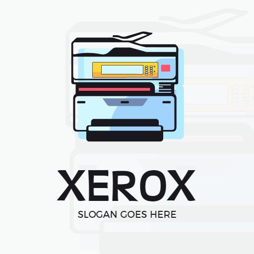 Modern Blue Office Copier Design Highlighting Xerox Services Logo Template