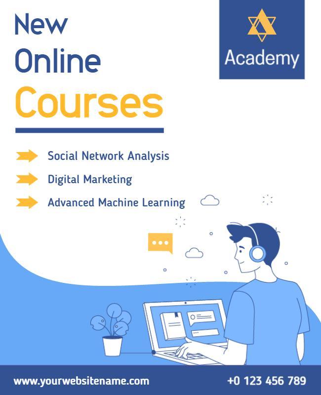 Modern Blue Online Courses Academy Flyer Template