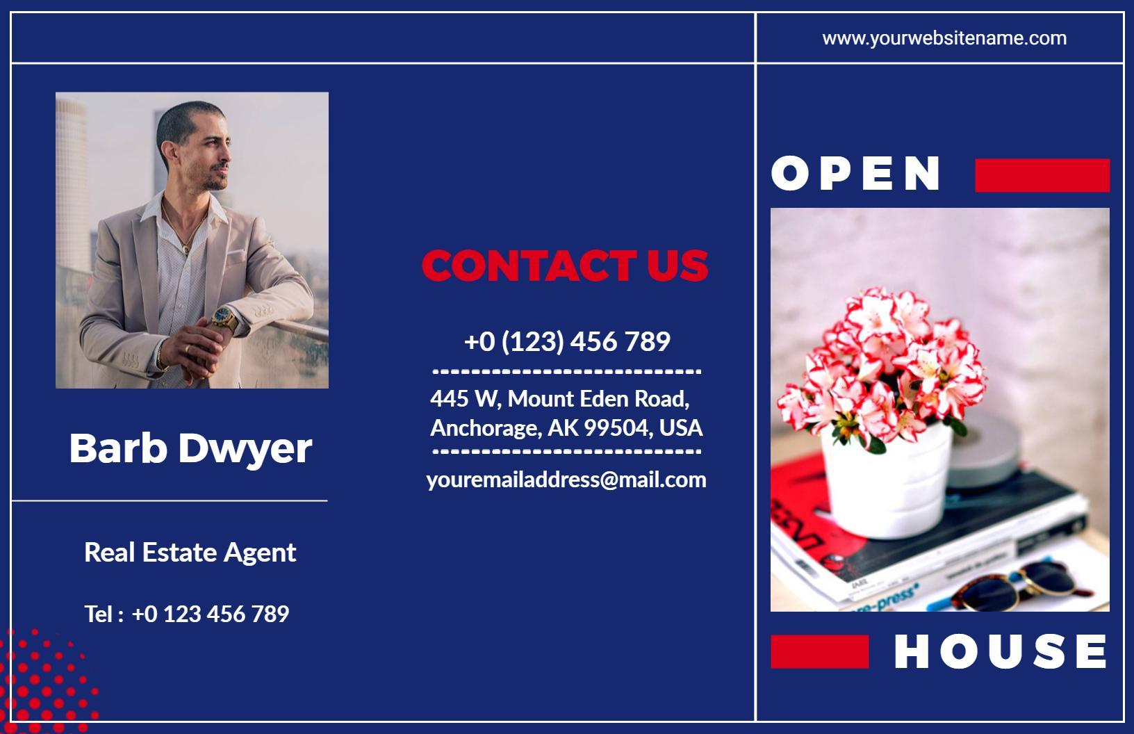 Modern Blue Open House Real Estate Details Brochure Template