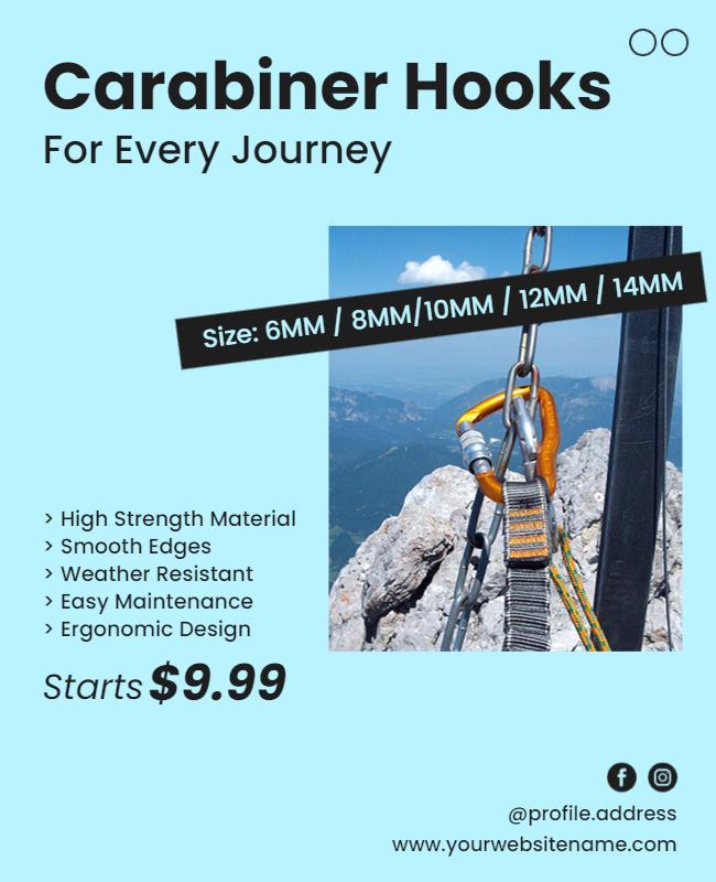 Modern Blue Outdoor Carabiner Hooks Promotional Poster Template