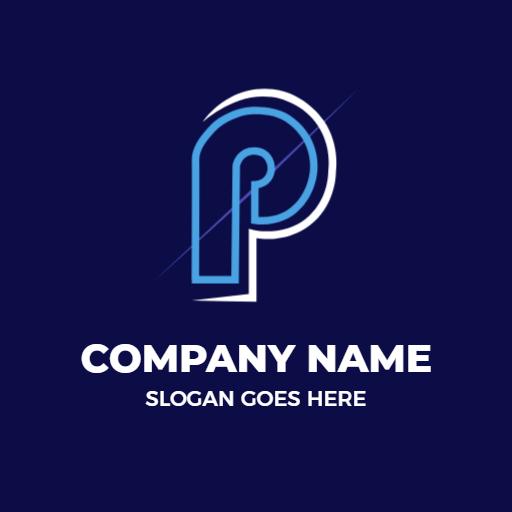 Modern Blue P Letter Design with Company Name Logo Template