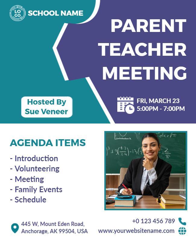 Modern Blue Parent Teacher Meeting Information Poster Template