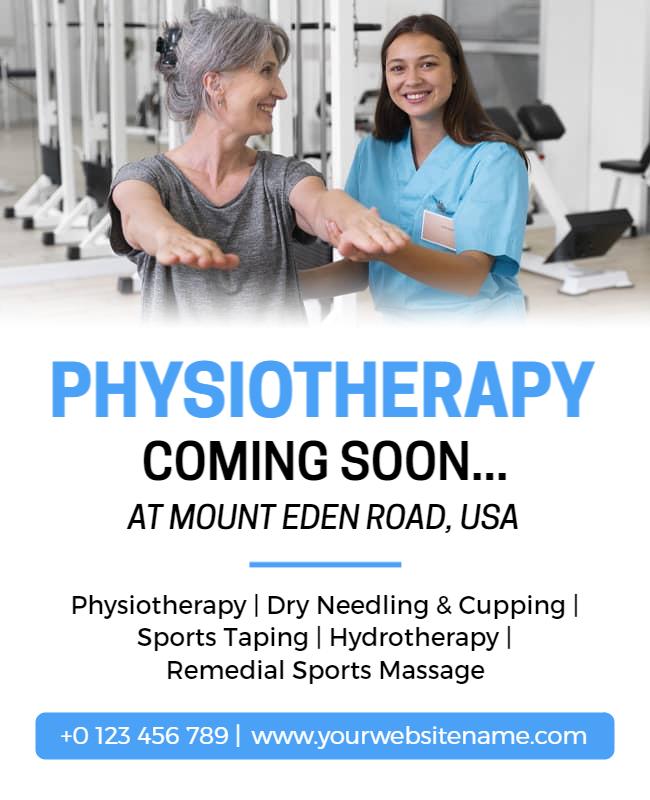 Modern Blue Physiotherapy Clinic Announcement Flyer Template