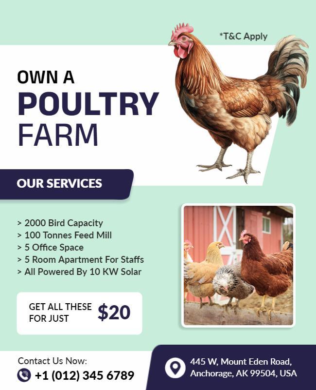 Modern Blue Poultry Farm Ownership Services Poster Template