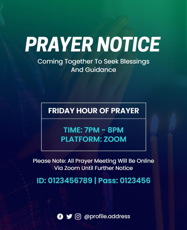 Modern Blue Prayer Notice for Zoom Meeting Poster Template