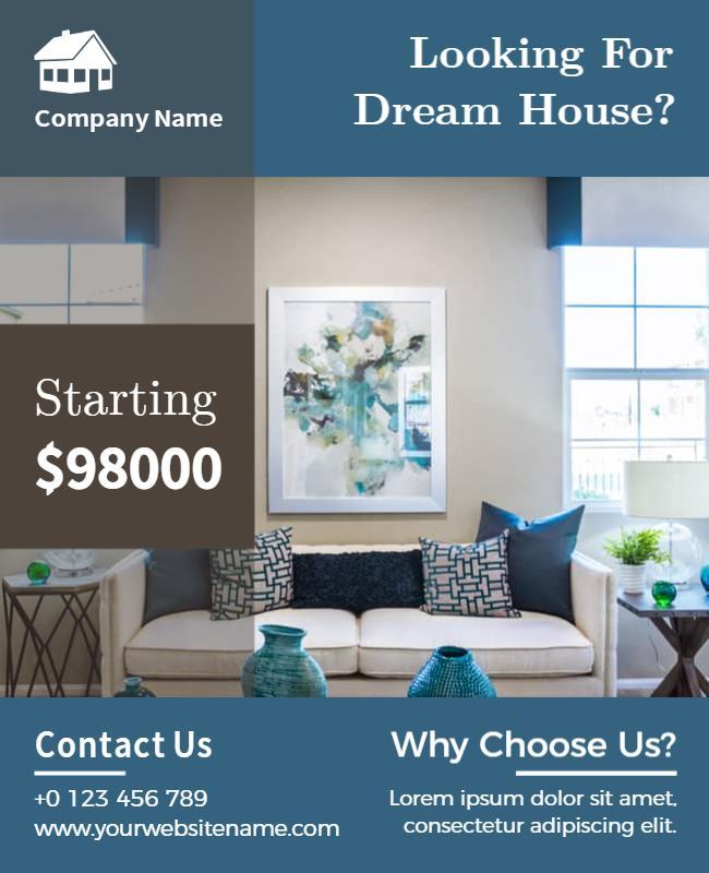 Modern Blue Real Estate Dream House Offer Poster Template