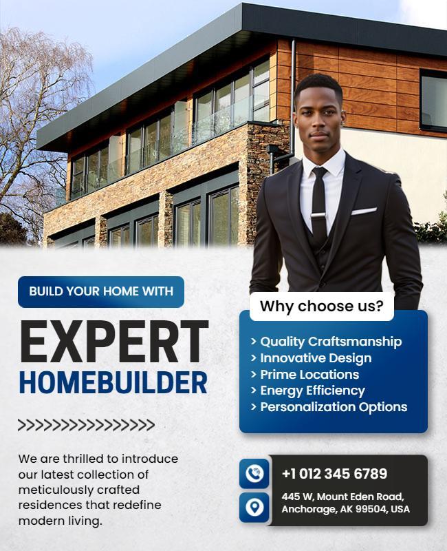 Modern Blue Real Estate Home Builder Services Poster Template