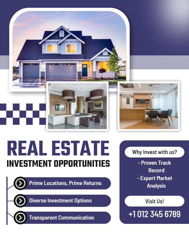 Modern Blue Real Estate Investment Opportunities Flyer Template
