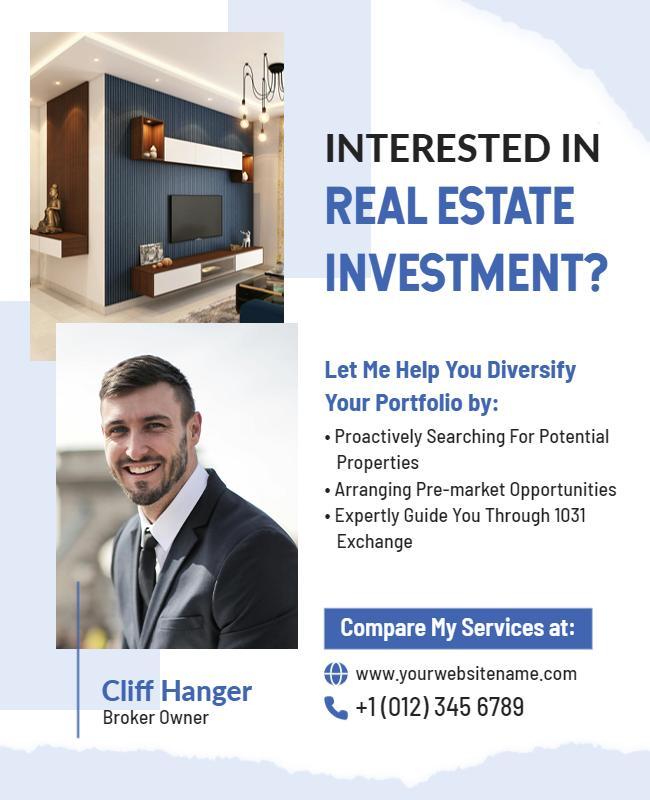 Modern Blue Real Estate Investment Services Poster Template