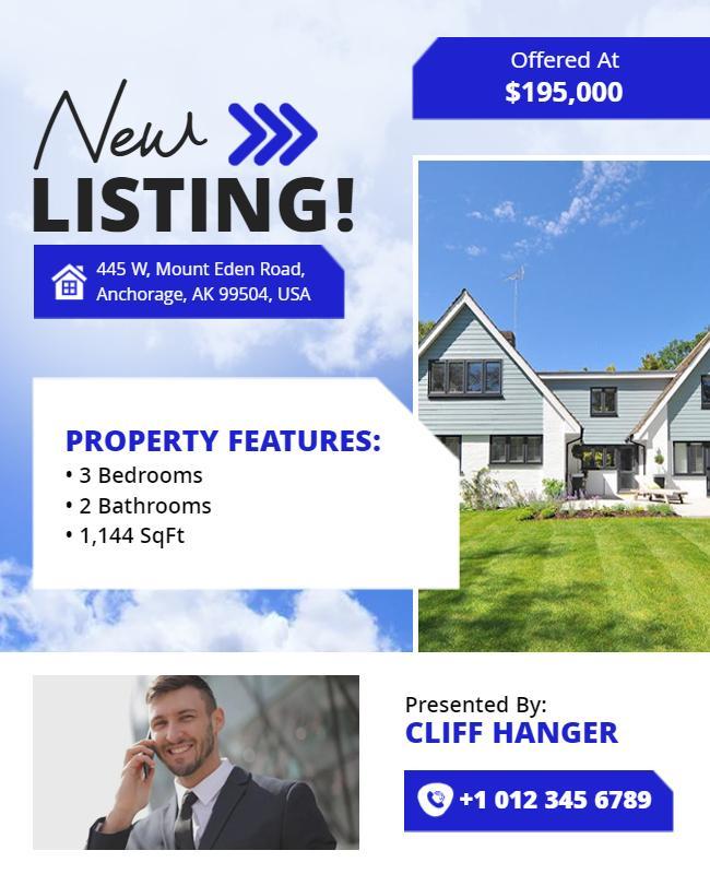 Modern Blue Real Estate New Listing Promotion Poster Template