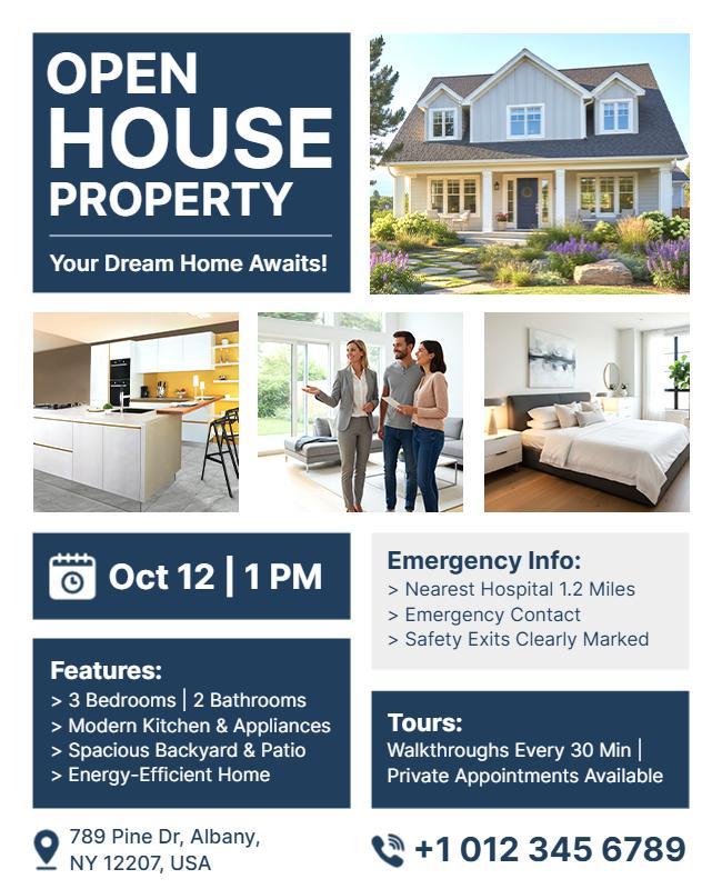 Modern Blue Real Estate Open House Invitation Flyer Template