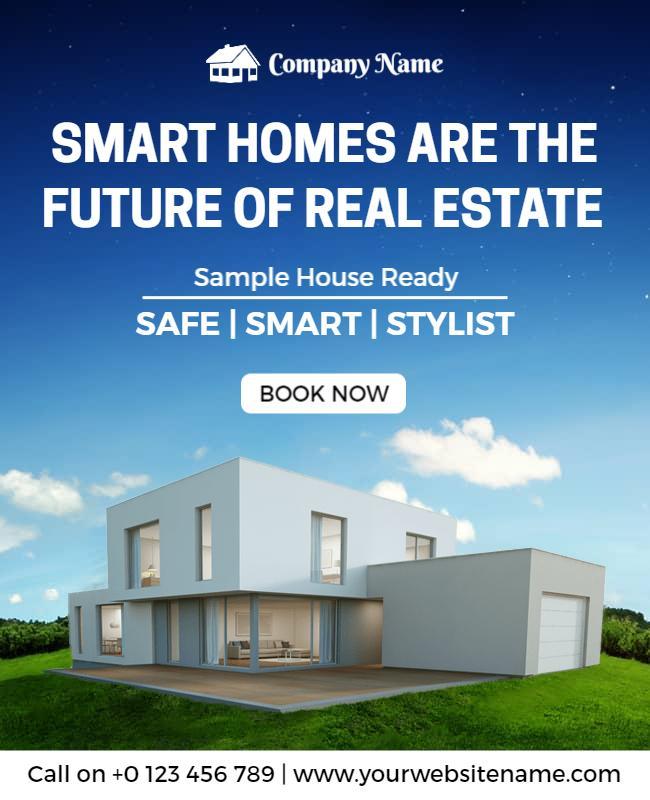 Modern Blue Real Estate Smart Home Showcase Poster Template
